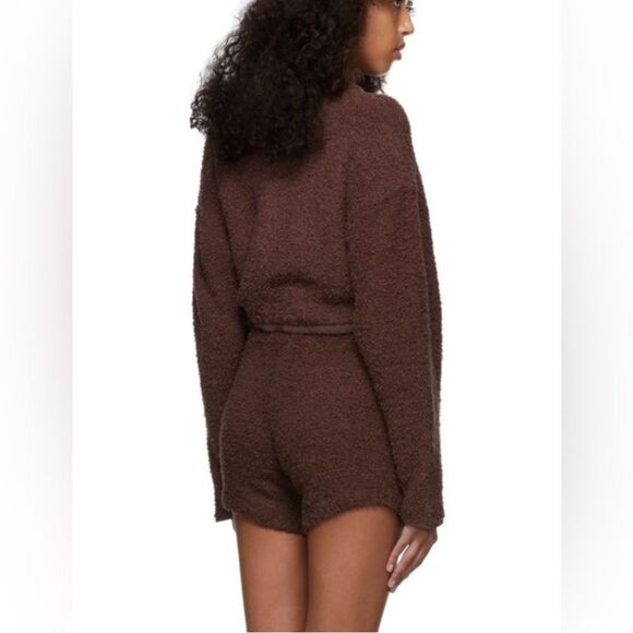 NWT SKIMS Garnet Cozy Knit Sherpa Teddy Cropped Pullover Half Zip Up Size XXS/XS - Picture 2 of 10